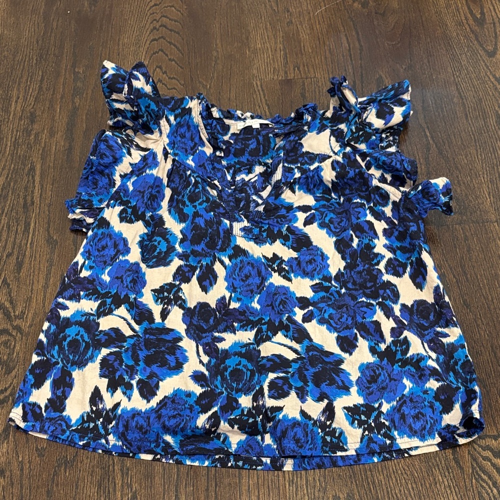 We’re All Pretty Girls Women’s Blue Floral Ruffle-Trim Camisole Top Size Small